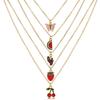 iF ME 5Pcs/Set Cute Fruit Watermelon Strawberry Grape Pendant?Necklace Butterfly Gold Chain Choker for Women Accessories Jewelry