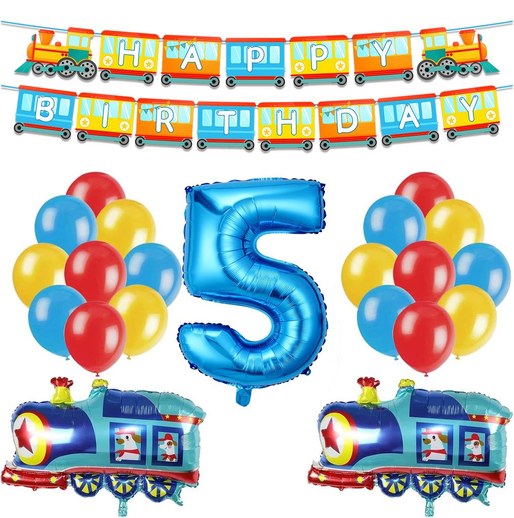 32-Zoll Blauer Digitaler Aluminiumfolienballon Zug Flagge Kindergeburtstagsfeier Arrangement 22-teiliges Set Cartoon-Form