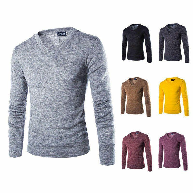Stylish Men's Long Sleeve V-neck Knitted Cardigan Pullover Warmer Jumper Sweater Shirt Top For Casual Wear