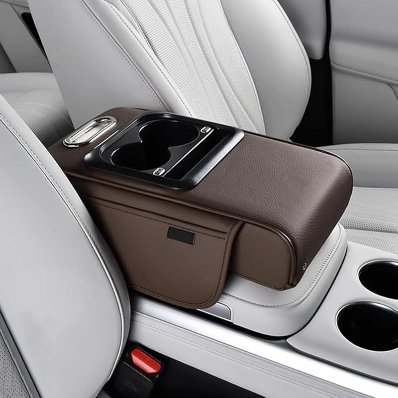 Multifunctional PU Leather Car Armrest Box Mat, 2026 New Universal Car Armrest, Durable Center Console Organizer for Family Travel, Portable Cars