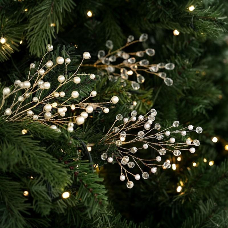 Transparent Bead Crystal Tree Branches Shape Glitter Finish Christmas Tree Ornament Sparkling Effect Lifelike Style