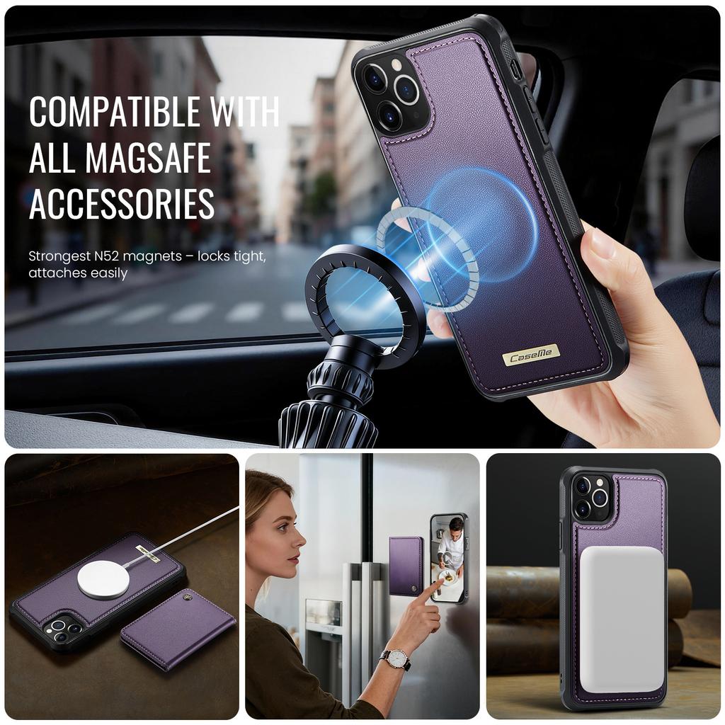 Für iPhone 11 Pro Max Magnetische Hülle CASEME ME80 Serie Leder PC TPU Handyhülle mit Abnehmbarem Portemonnaie