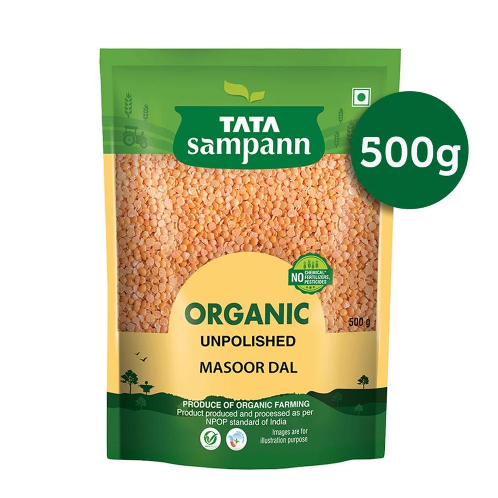 Tata Sampann Organic Unpolished Masoor Dal 500g Pack High Protein Fiber Rich Staple Food
