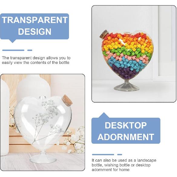Zerodeko Wishing Bottle Heart Shaped Favor Jars Blessing Bottle Love Glass Jars Vials Heart Shaped Sand Jar Waterbottles Heart Shaped Glass Bottle