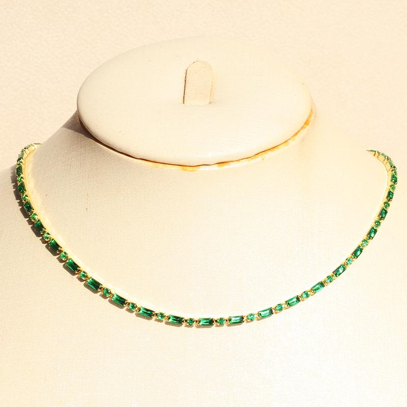 Emerald Zircon Gold-Plated Jewelry Set: Full Diamond Necklace, Earrings & Bracelet
