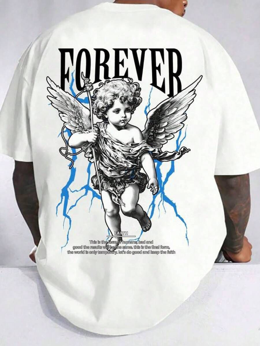 Graphic-Shirt Cotton Tees Size PlusManfinity Roughcore Plus Size Men s Casual Angel Slogan Printed T S