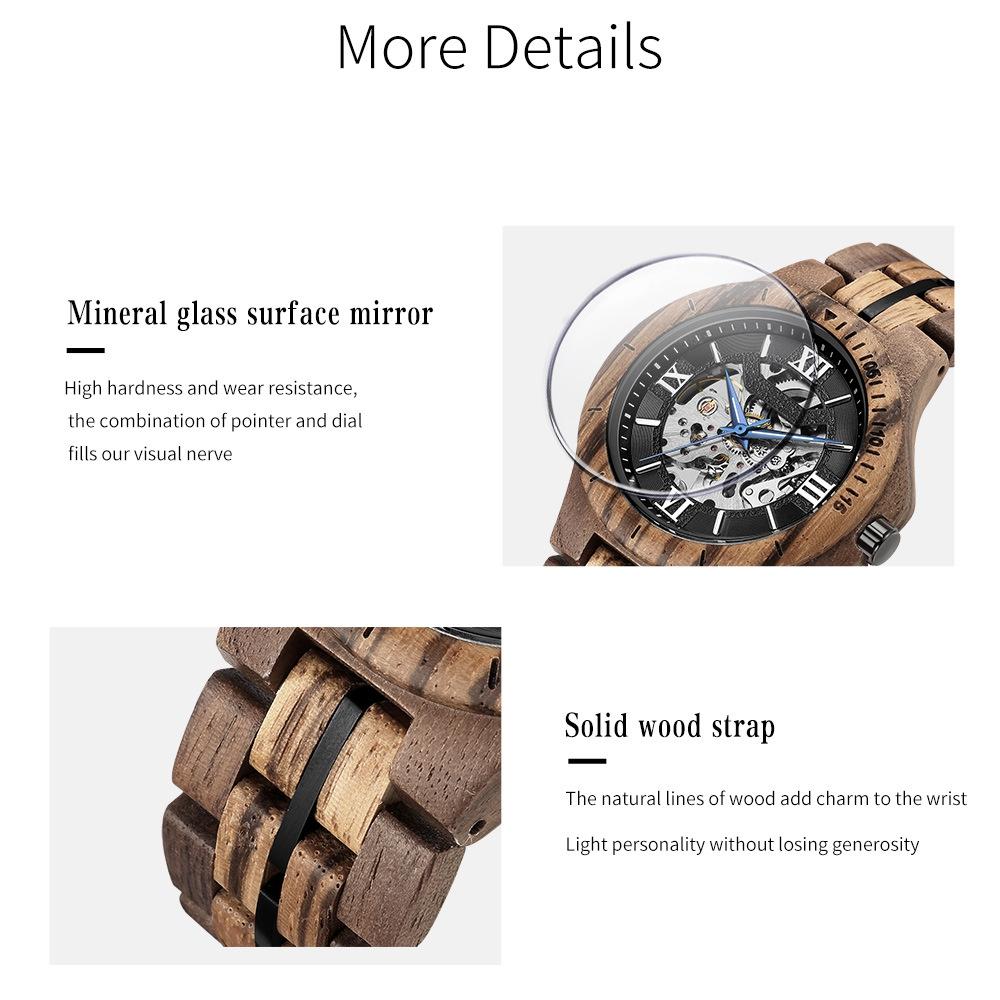 Fashion Casual Mechanical Watch Men Top Brand Luxury Natural Wooden Automatic Skeleton Steampunk Wristwatch