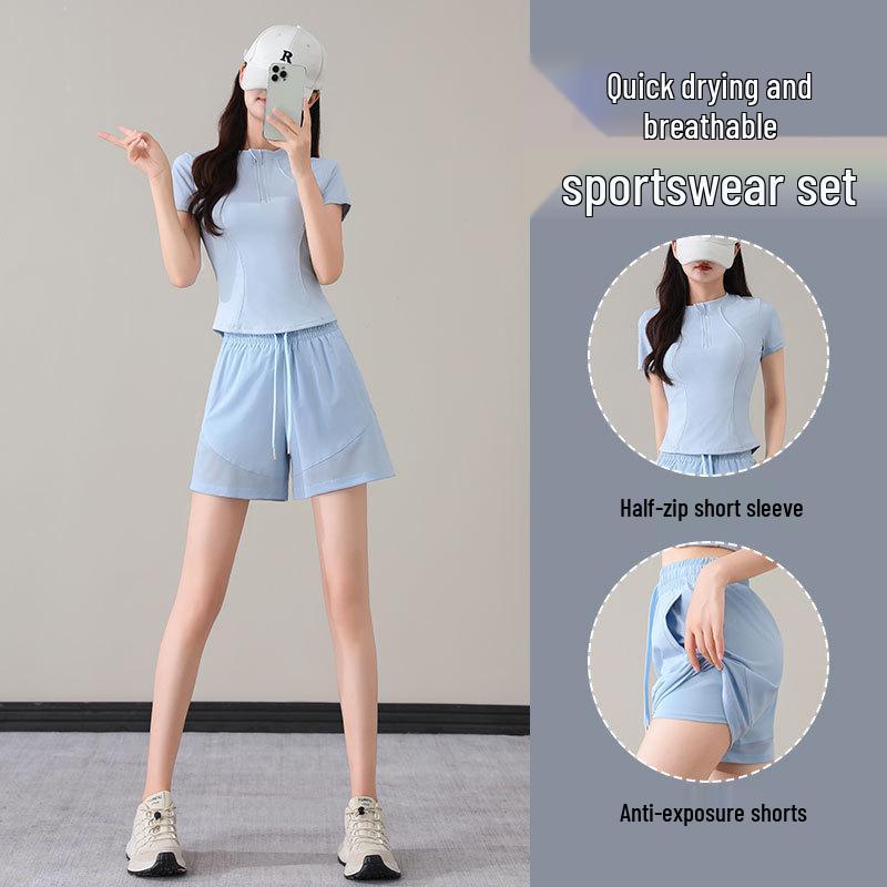 Women's Summer 2025 Quick-Dry Casual Black Fitness Yoga Top & Shorts Set