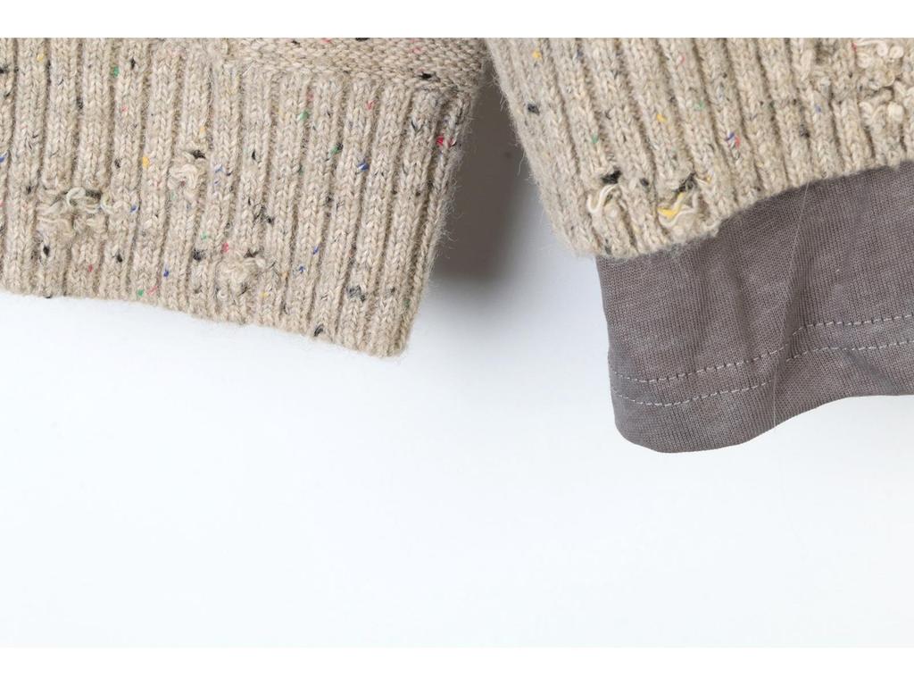 Korean Style Color Block Cartoon Patchwork Loose Long Sleeve Knit Sweater for Women