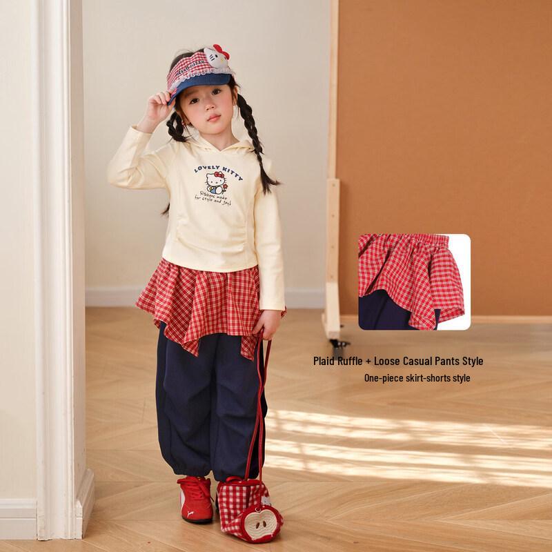 LUSON Girls  Plaid Faux Two-Piece Sweatpants 120