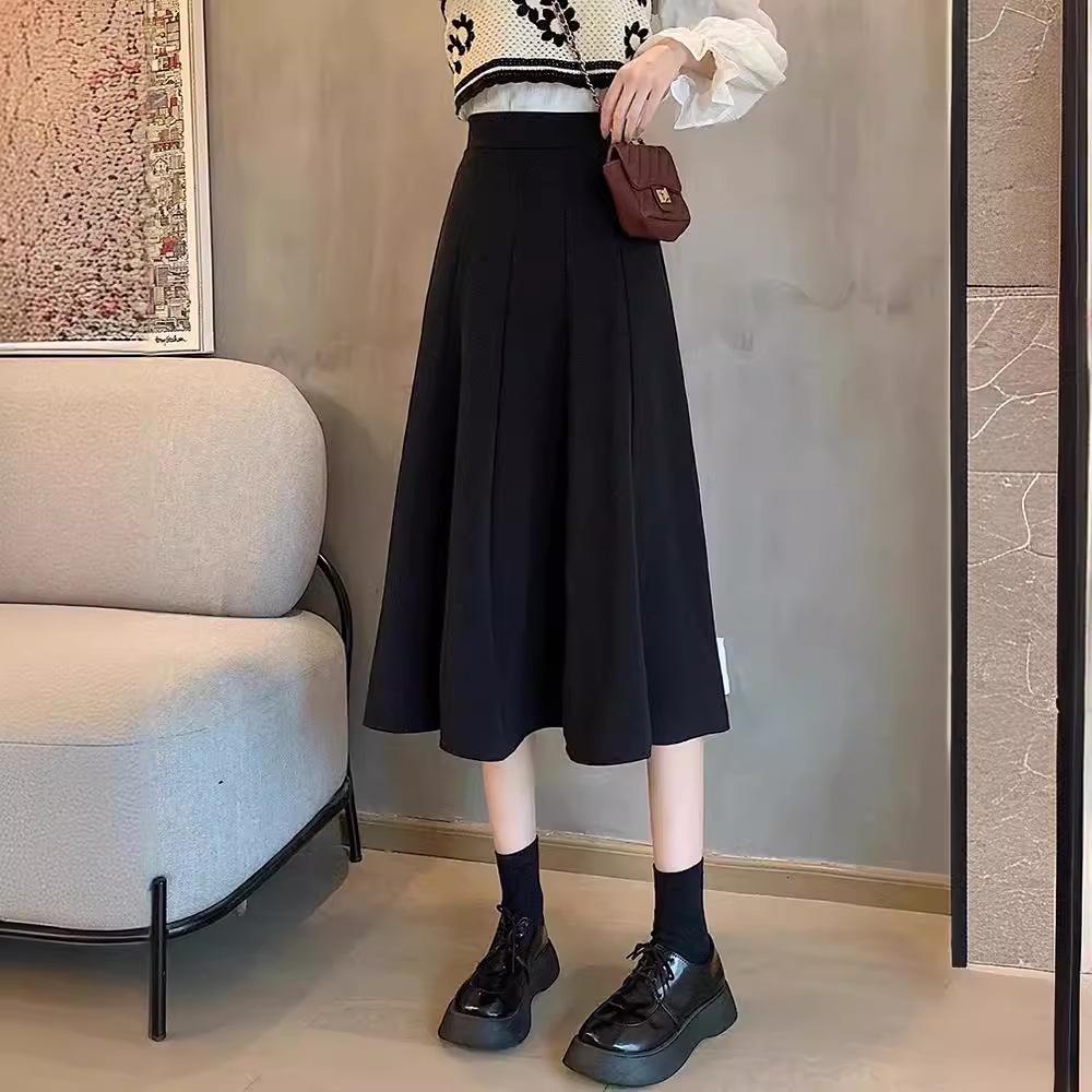 Dámská černá áčková plisovaná sukně: Vysoký pas, Střední délka, Zakrývající boky, Malá velikost, Nový jarní styl.