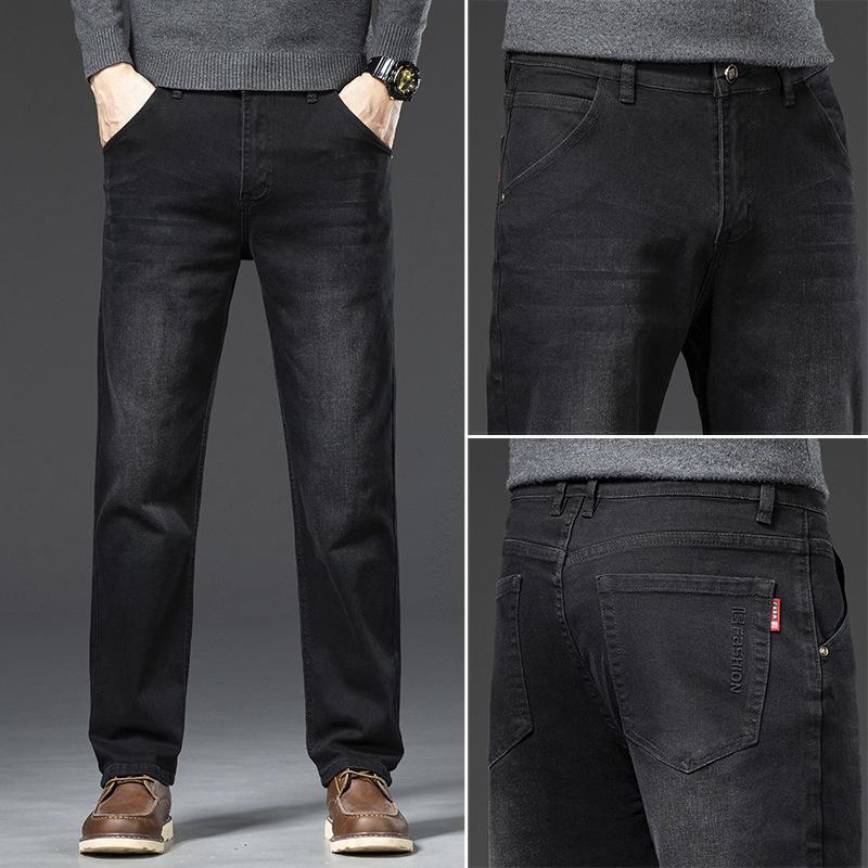 Straight-leg Jeans For Men, Autumn And Winter Elastic Casual Trendy High-end Versatile Stretch Straight-leg Loose Denim Trousers