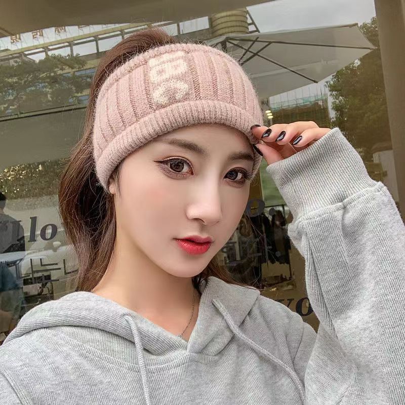 Winter knitted wool hat children's Japanese sports bag head hat empty top ponytail hat headband pullover hat versatile warm