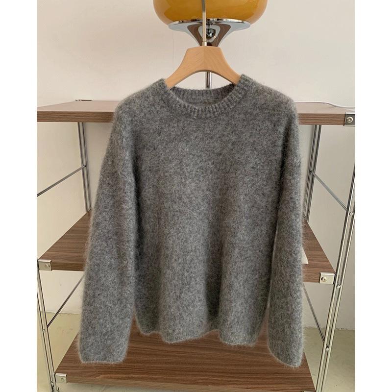 

Blue raccoon fleece sweater women s winter autumn and winter lazy wind design sense niche high sense pullover knitted top average size