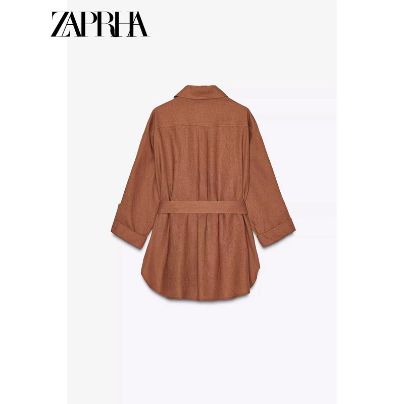 Zaprha 2025 New Arrival Fashion Linen Blended Loose Long Sleeves Tour Hunting Jacket Lapel Shirt for Women 3046175