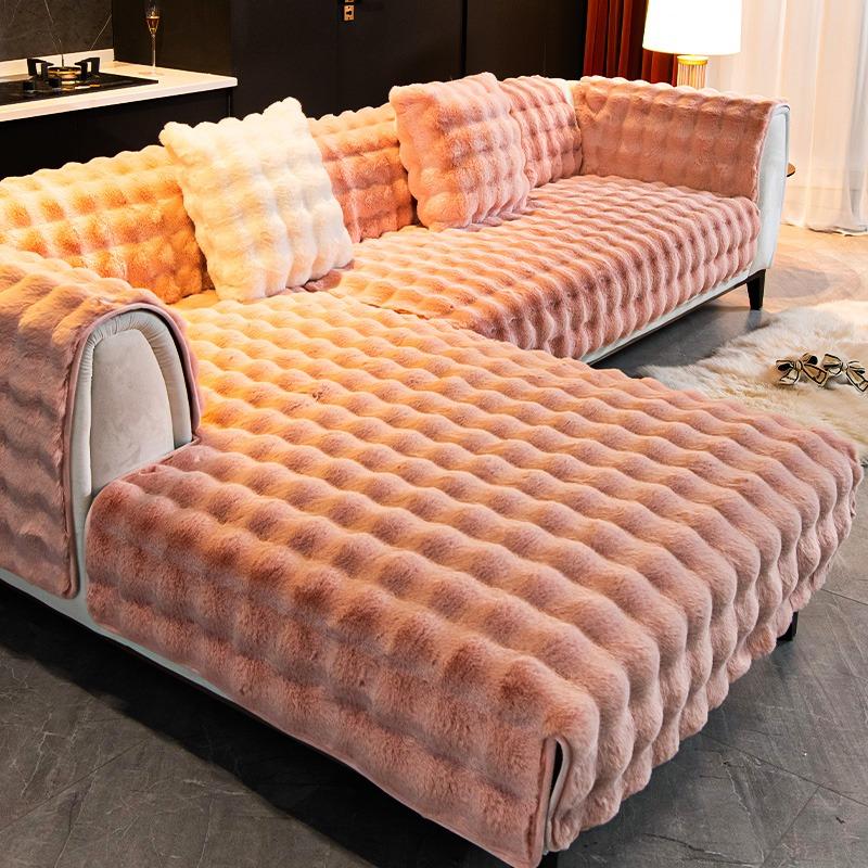 Thicken Warm Imitation Rabbit Fur Plush Sofa Cover Non-slip Soft Sofa Towel Couch Cushion For Living Room Modern Home Decor