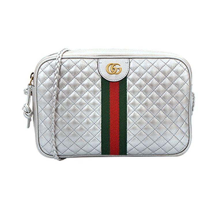 

Gucci Gold Logo Stripe Webbing Diamond Pattern Leather Crossbody Shoulder Bag Women Bags Silver 541051-0U12T-8562 Box(Basic Set+Box)