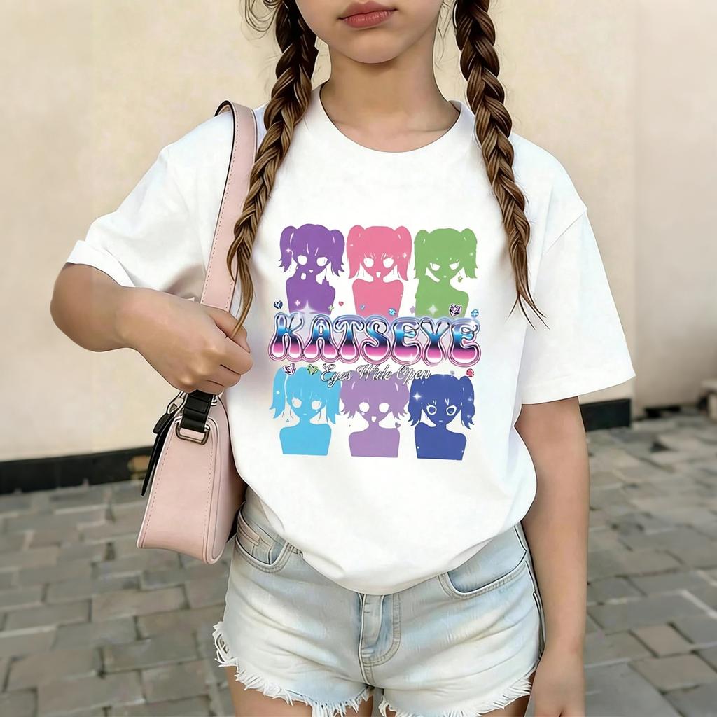 KATSEYE Kids Graphic Print Crew Neck Short Sleeve T Shirt Casual Top for Boys and Girls Soft Comfortable Fabric Suitable for Everyday Wear