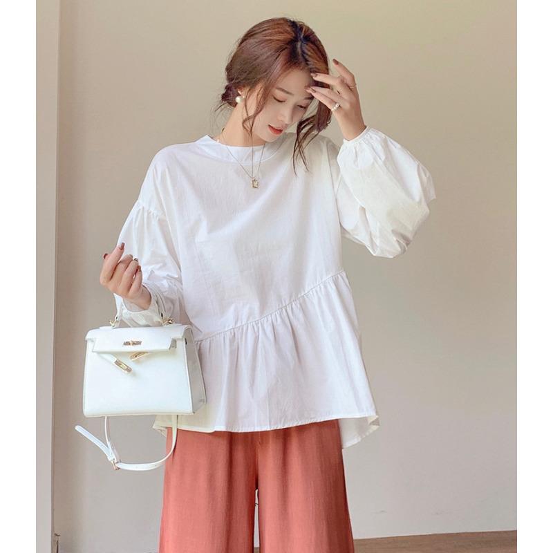 Spring and Autumn Women's Shirt Design Sense Solid Color Loose Irregular Pure Cotton Women's Shirt
