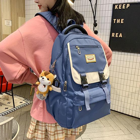 Rucsac din nailon de culoare contrastantă pentru studentă Rucsac de școală ocazional impermeabil, versatil, de mare capacitate