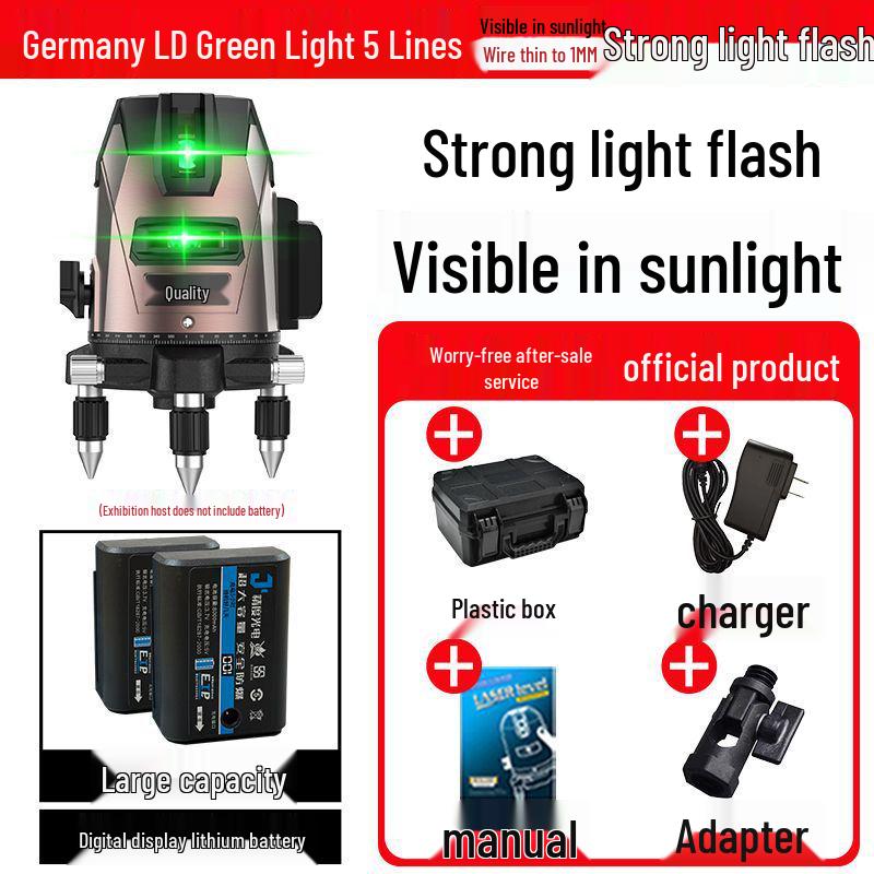 High-Precision Automatic Laser Level Tool with Green & Blue Light, 5-Line Infrared, Outdoor Use