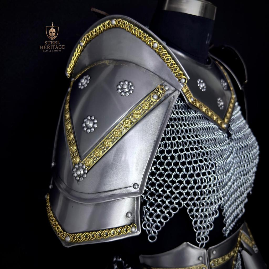 Medieval Fantasy Knight Costume with Silver Chainmail for LARP Cosplay Renaissance Faire