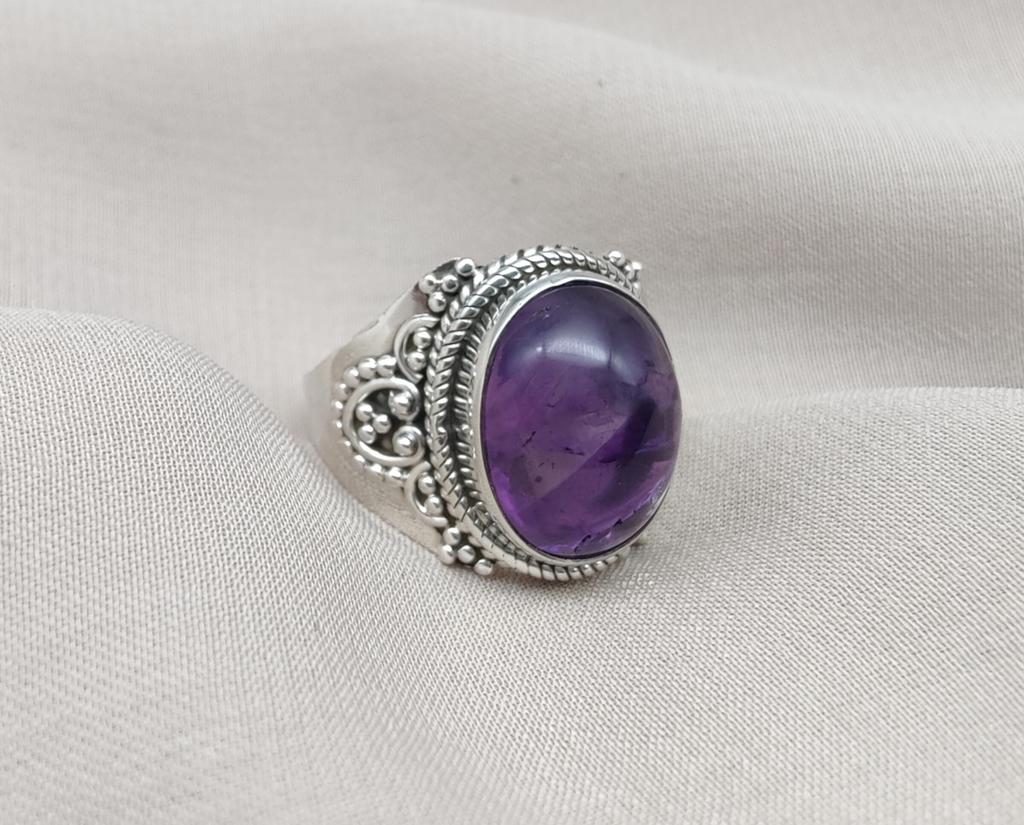 Amethyst Ring: Handmade 925 Sterling Silver Boho Statement Jewelry