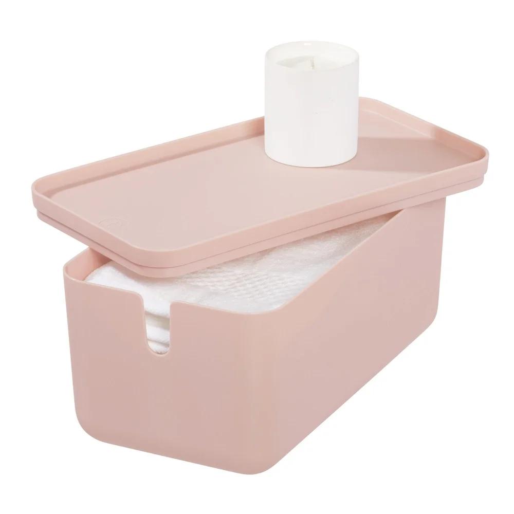 Stackable Toilet Paper Storage Bin with Lid Non-Skid Feet Slim Design Modular Organizer Bathroom Cleaning Wipes Holder Durable