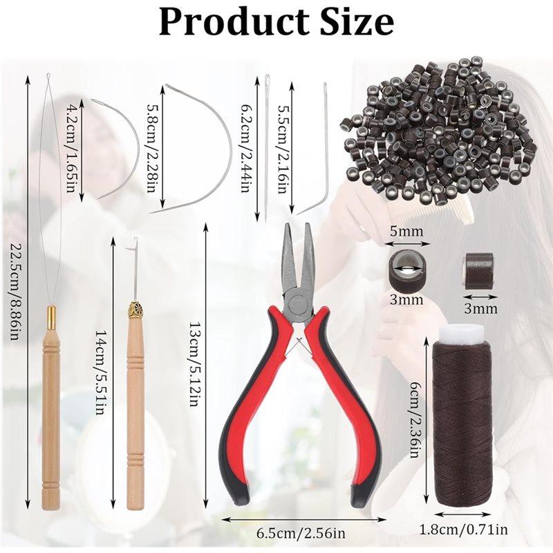 Easy Use 200Pcs Hair Beads,Three Hole Hair Pliers Roll Sewing Thread, Three Hole Hair Pliers Sewing Hair Extension Tools Kit