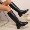 Vintage Women Slim Knee-High Boots Fashion Belt Buckle Shoes Autumn Winter Low Heel Shoes Ladies Comfortable Modern Long Booties