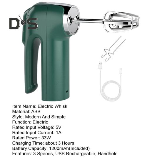 Cordless Electric Whisk 3 Speeds USB Rechargeable Stainless Steel Egg Beater Handheld Mixer Blender Milk Frother Kitchen Baking Supplies