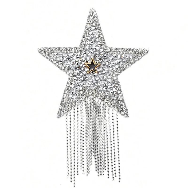

П ятикутна Зірка Форма Одяг Термонаклейка з Китицею, Прикраса Одягу Ремонт Штанів Декоративні DIY Аксесуари 1pc срібний