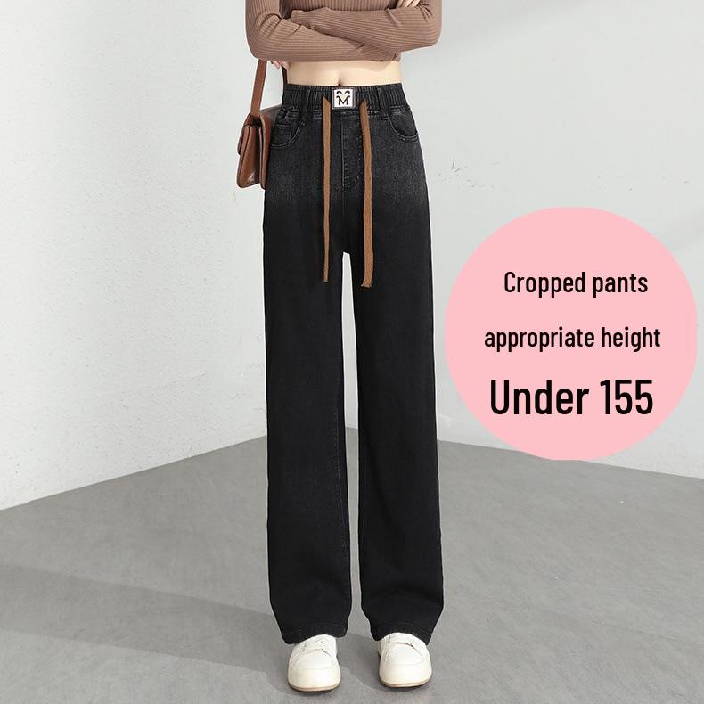 2025 Winter Women s High-Waist Velvet Elastic Wide-Leg Jeans: Slimming, Stretchable Straight-Leg Fit Size 27 (90-100 lbs)