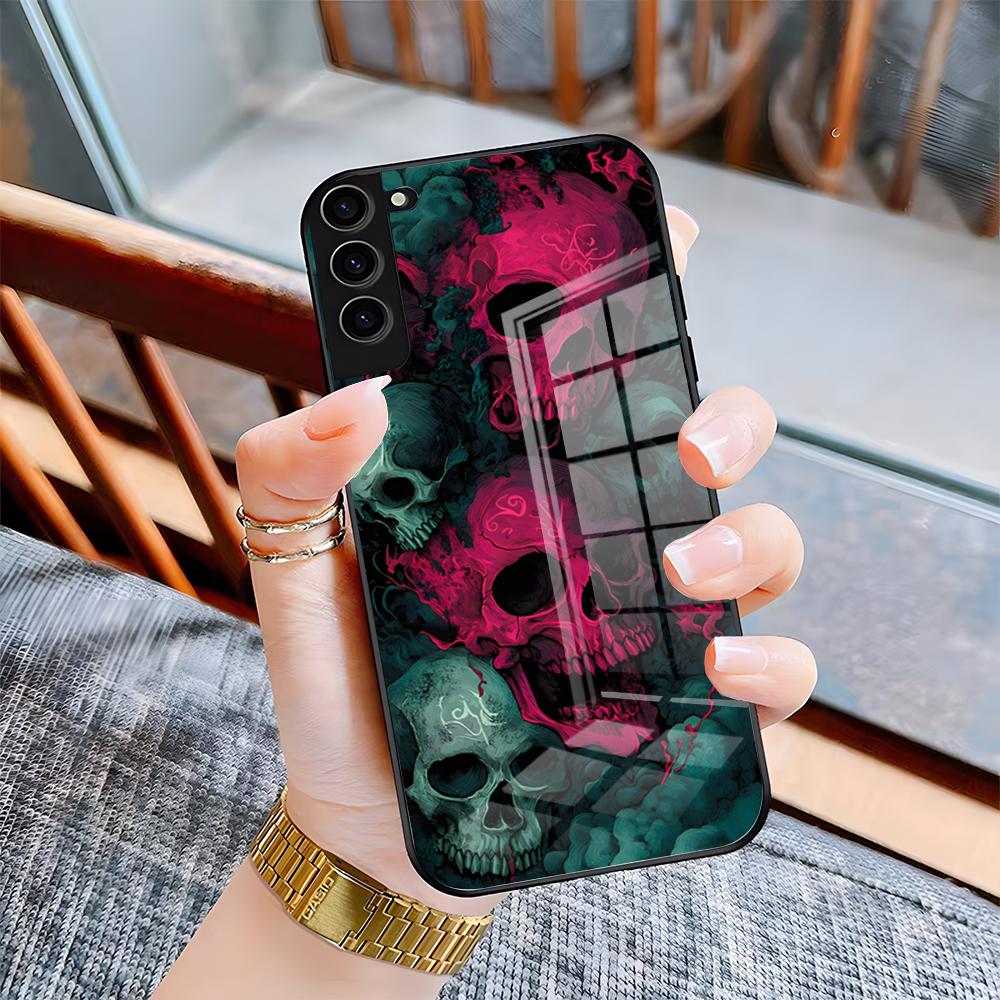 Funda de Teléfono con Patrones de Terror de Calavera Para Samsung S26 S25 Plus S20 S20 Plus S22 Ultra S23 FE S21 Plus S21 Ultra Cubierta de Cristal