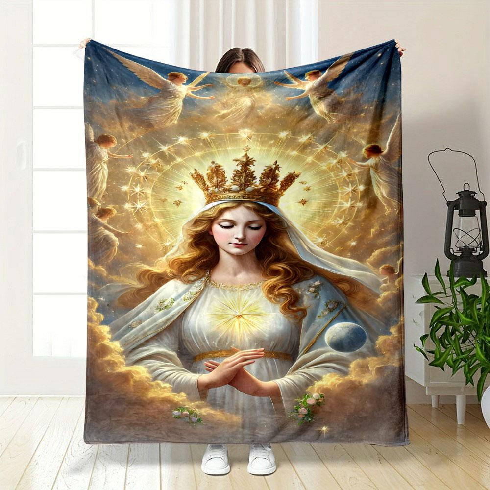 Virgin Mary Angels Halo Blanket Printed Blanket for Living Room Bed Couch lunch break Soft Cozy Blanket for Friend's festival Gift