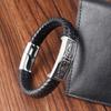 Black Color Cross Pattern Alloy Buckle Genuine Leather Bracelet For Men Stainless Steel Fine Jewelry Sculpture Bracelet