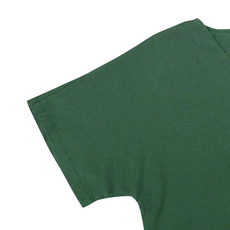 2024 Spring/Summer European American Cotton Linen V-Neck Short Sleeve Pocket Dress