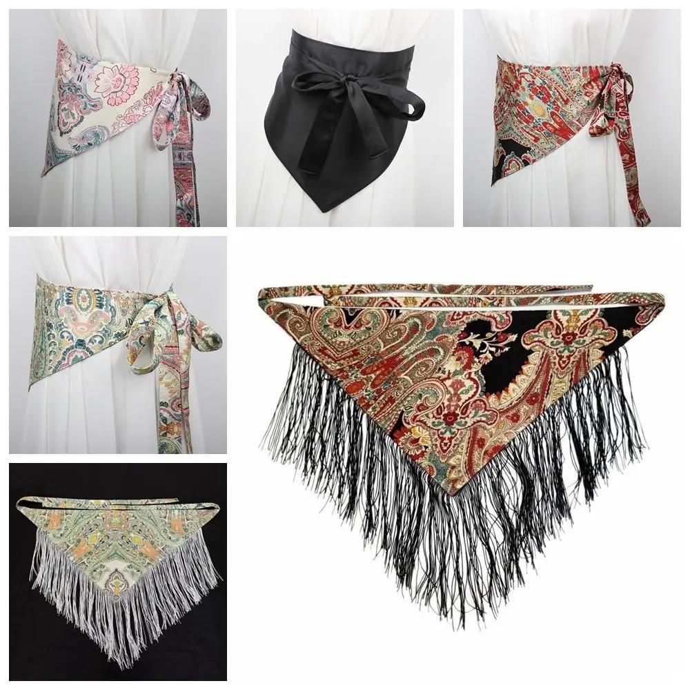 Fascia Triangolare Etnica Stile Cinese Stampa Ricamata Frangia Floreale Cintura Triangolare Decorazione Jeans Accessori Abbigliamento
