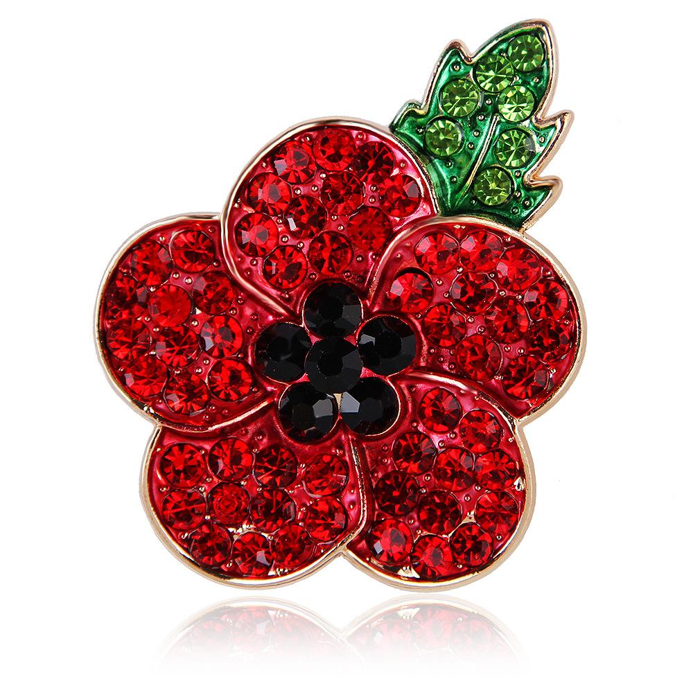 Fashion Painting Oil Big Red Environmentally Friendly Alloy Rhinestones Poppy Flowers Brooch Corsage Brooches Women Personalized Pins