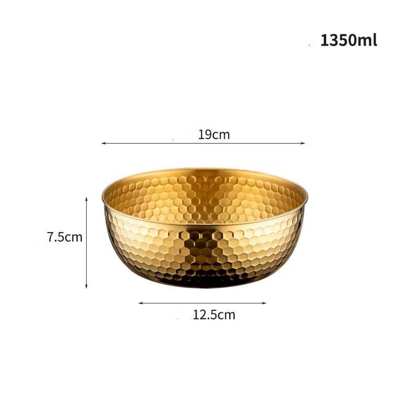 Stainless Steel Salad round Bowl Hammered Texture Gold Japanese BIG Large Capacity Fruit Mixing Plate Decorative Dinnerware Set