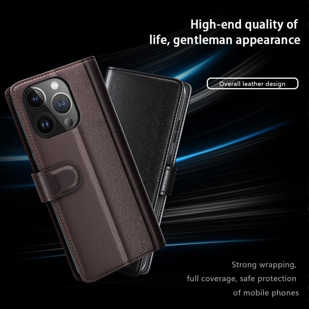 For iPhone 15 Pro Max Case Genuine Split Leather Phone Cover with Wallet Stand
