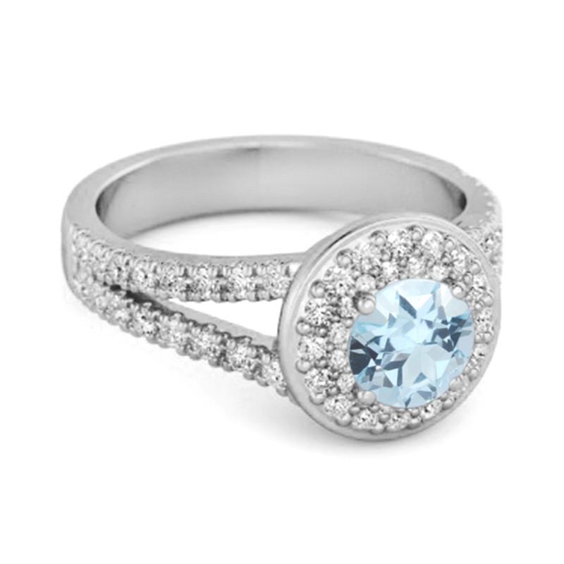 Blue Topaz Double Halo Accents Ring – 925 Sterling Silver
