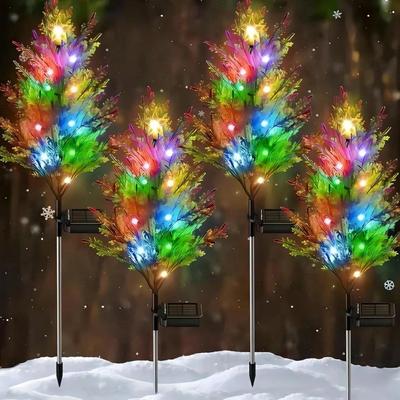 4 vnt. RGB automatiškai įsijungiančių sutemus lauko LED vandeniui atsparių sodo daugiaspalvių mirksinčių pušų vejos lempų saulės energija, skirtų Kalėdų eglės takams