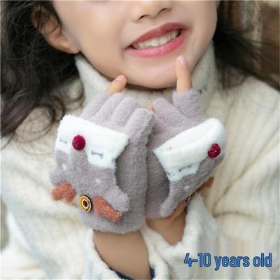 Children's Winter Warm Reindeer Flip-top Fingerless Gloves for Ages 4-10
