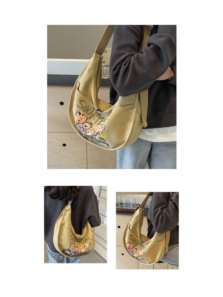 2024 Neue Japanische Cartoon Canvas Umhängetasche - Großes Fassungsvermögen, Vielseitiger Knödel-Stil für Studentinnen