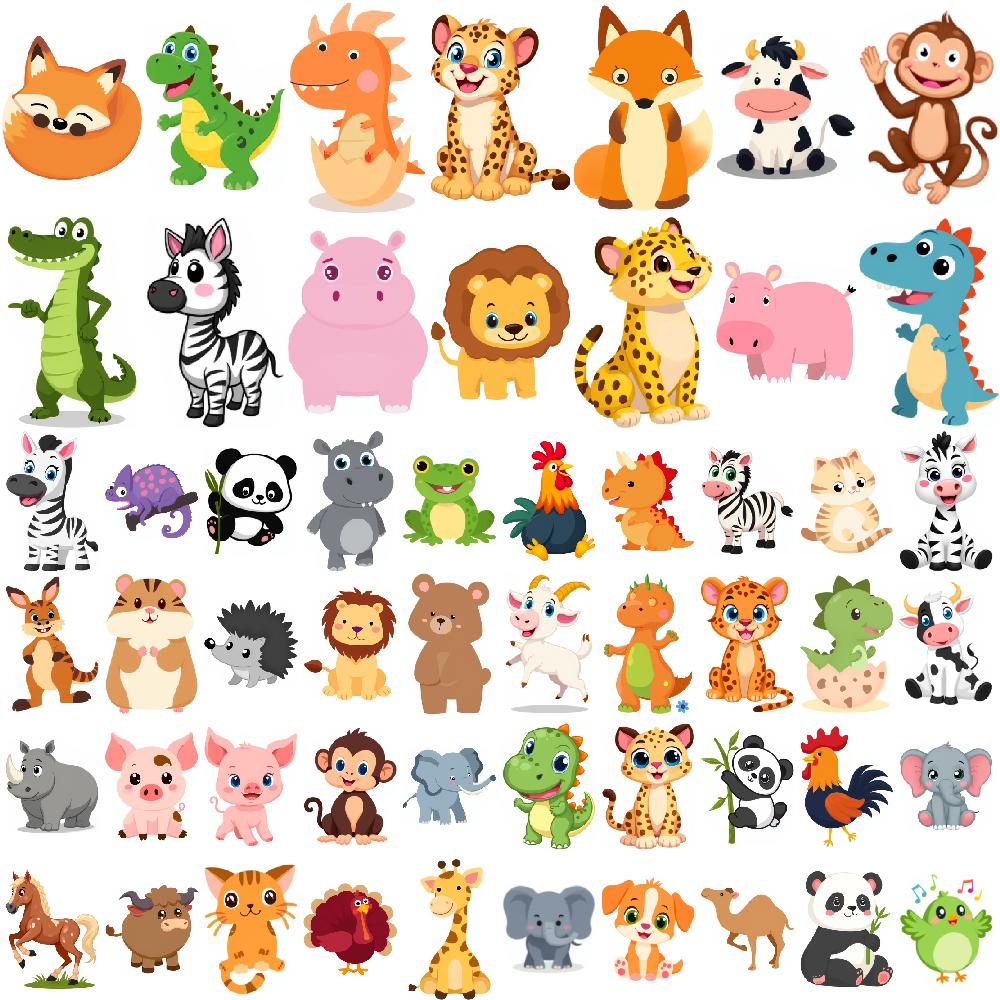 54pcs Kids Cartoon Temporary Tattoo Stickers Waterproof Cute Animal Fake Tatoo Body Art Disposable Semi-Permanent Fake Tattoo