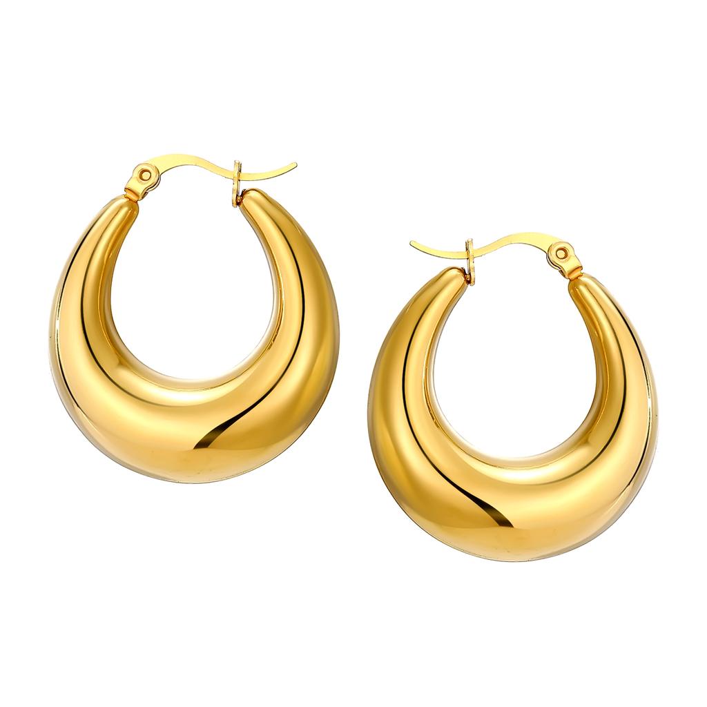 Women Hypoallergenic Jewelry Earrings Stainless Steel 18k Gold Plated Screw Twisted C-shape Hoop Earrings Non Tarnish Jewelry
