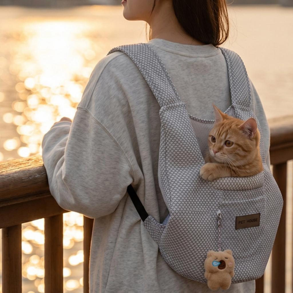 Pet Outdoor Backpack Mesh Breathable Exposed Cat and Dog Chest Bag Portable Pet Travel Backpack for All Seasons Outdoor Backpack