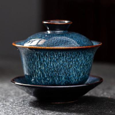 Exquisites Gai-Wan-Teeservice mit blauer Sternglasur, Teekanne aus Bone China, Gaiwan-Teekannenset aus Porzellan für unterwegs, schöner und einfacher Wasserkocher