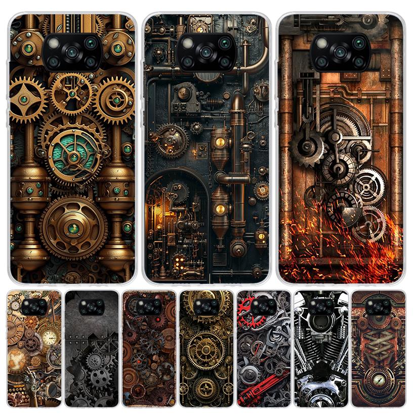 Steampunk Gear Mechanical Case Phone Cover for Xiaomi Redmi Note 10 9 9S 8 8T 7 5 Pro Mi 12T 11T 10T 9T 12 11 Lite A3 A2 Trend F